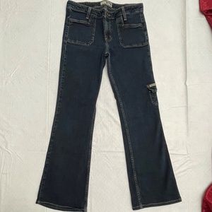 Vintage LEI Junior Jeans Size 13 Flared Leg Dark Blue Denim Side Leg Pocket